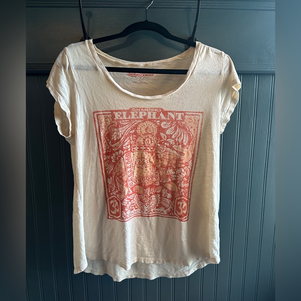 Lucky Brand Cream and Red Graphic Tee